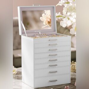 Gorgeous and sturdy 8-Tier Jewelry Box Organizer with Mirror – White